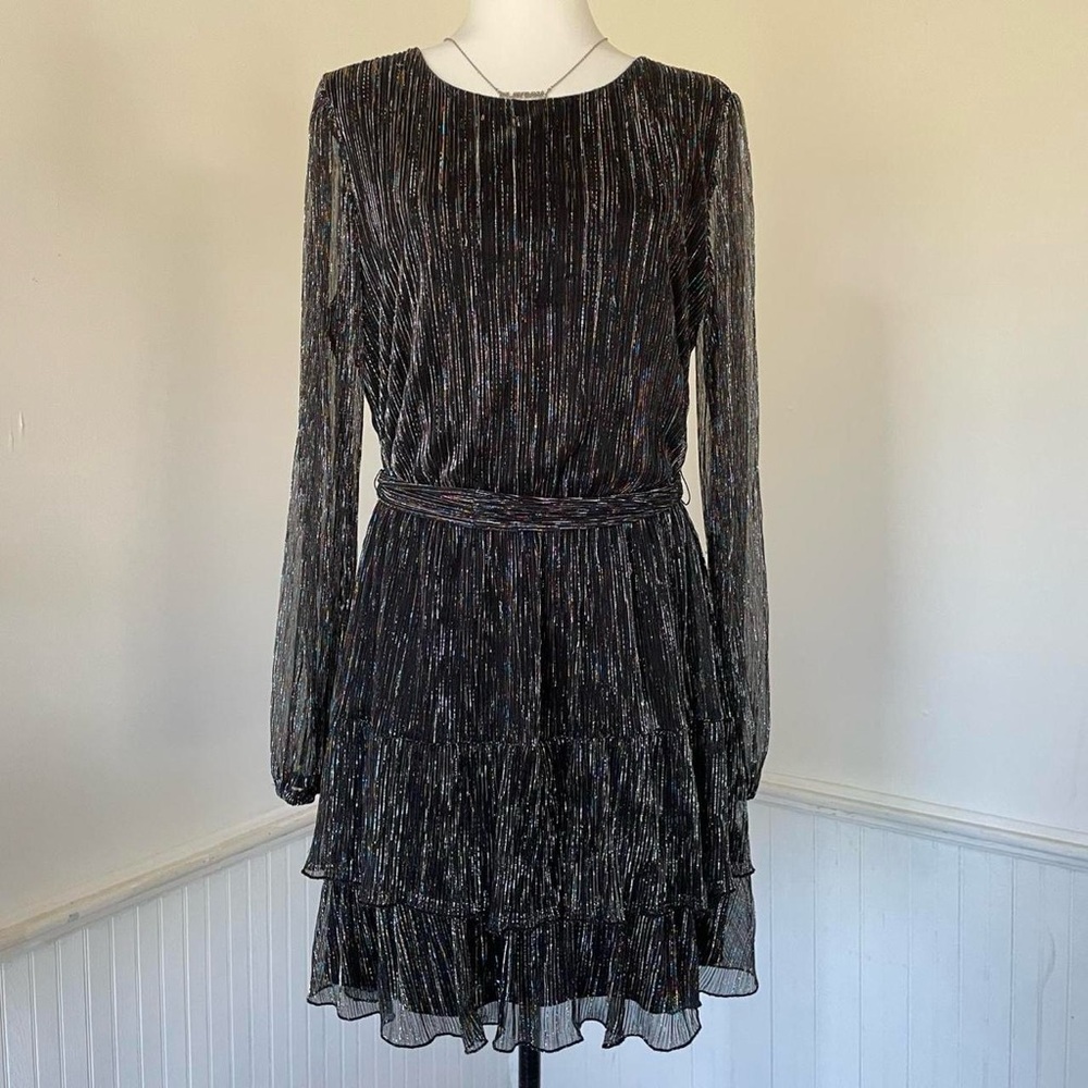 City Triangles - Black Mesh Sparkly Long Sleeve Dress
